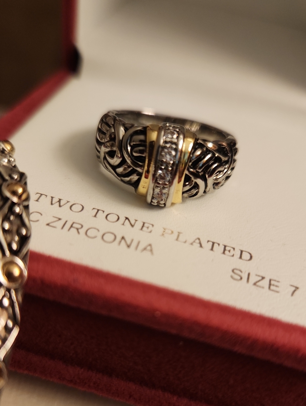 Two-Tone Silver and Gold Filigree Dome Ring with Pavé Accents -Size 7    NWT